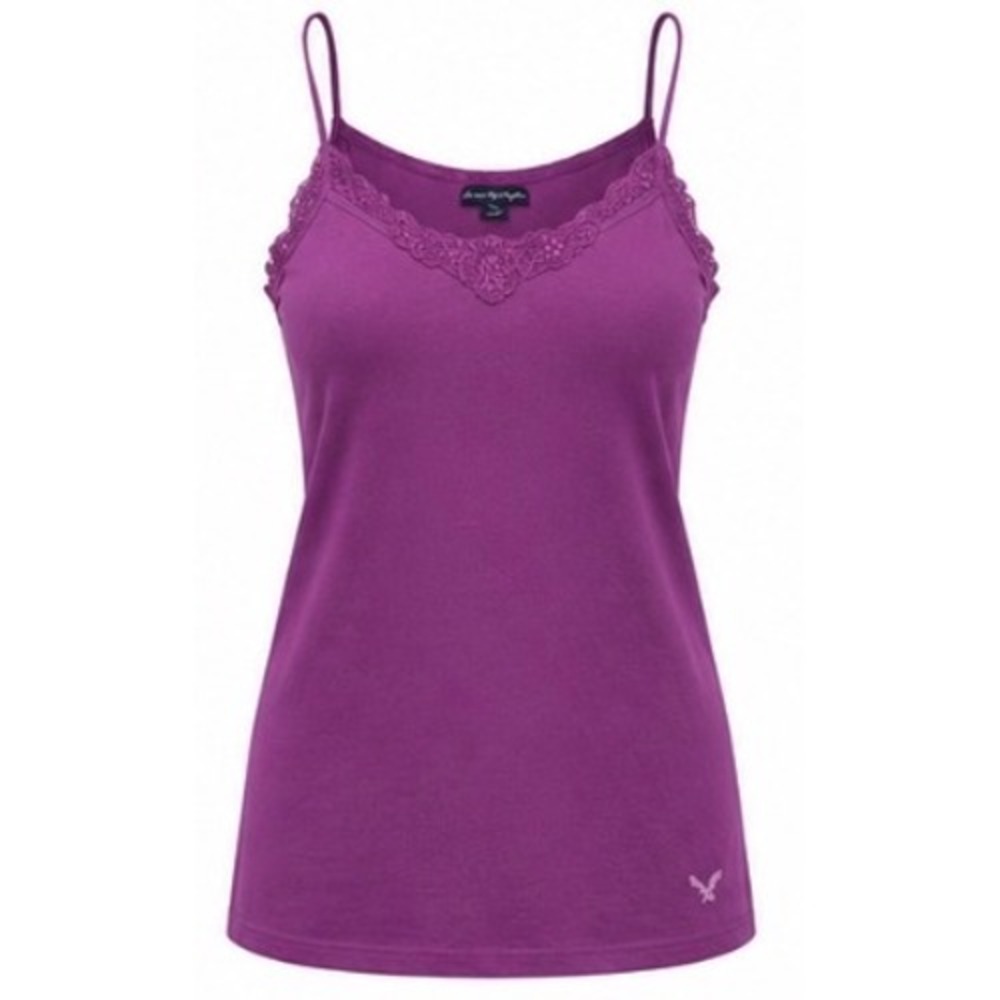 American Eagle Purple Ribbed Lace Trim Cami Tank Top Women Medium